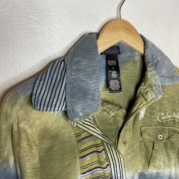 Custo Barcelona Long Sleeve Green Blue Collared Button Front Shirt Mens Medium - Picture 11 of 15